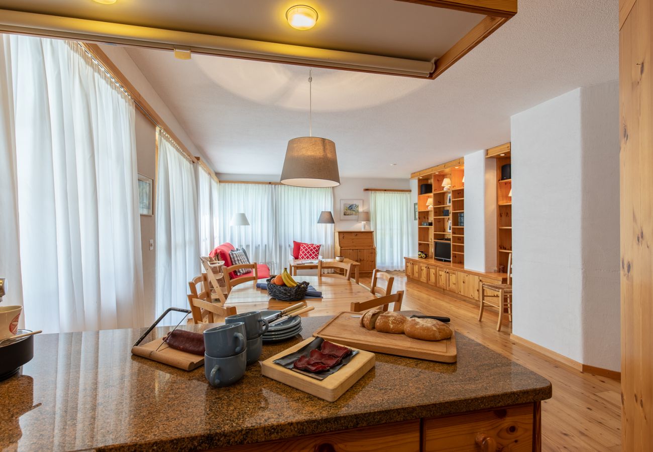 Ferienwohnung in Scuol - Chasa Val 735: Ruhige 3 ½-Zimmerwohnung mit Terrasse und Aussicht auf den Nationalpark