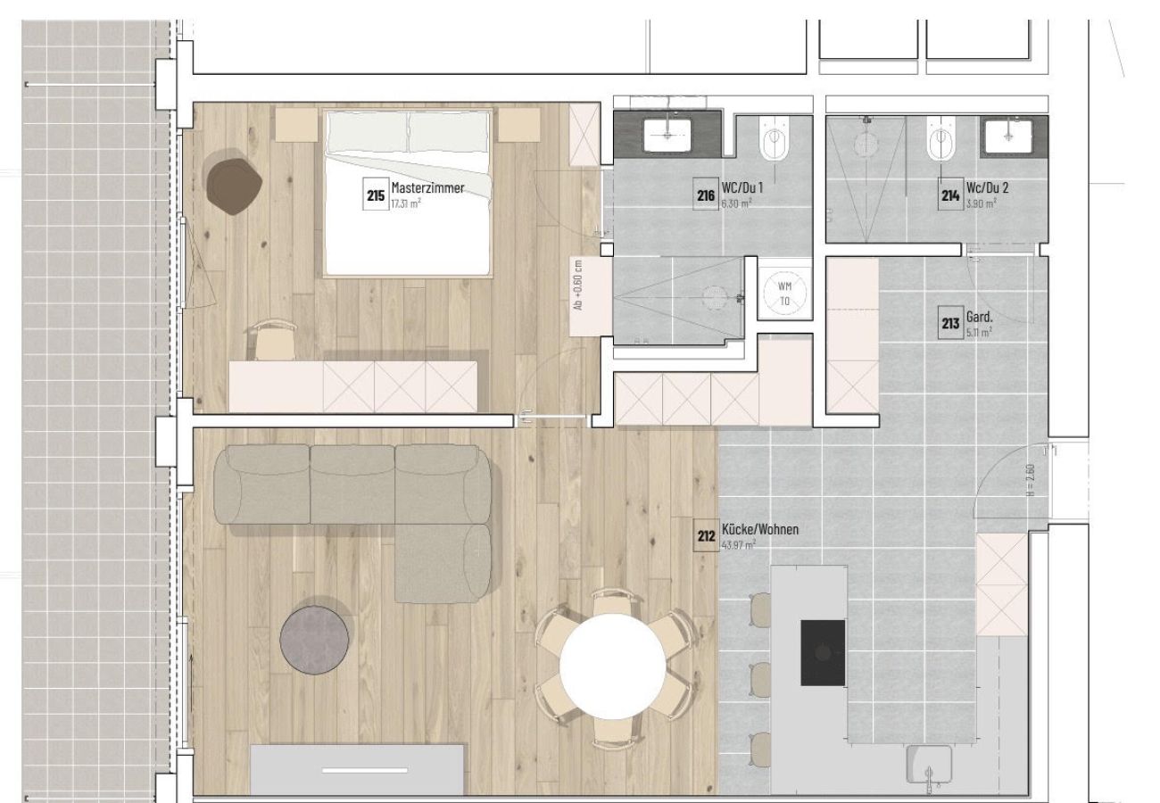 Ferienwohnung in Scuol - Plavna Apartment 2B: Moderne 2 ½-Zimmerwohunung zentral und mit Panoramablick